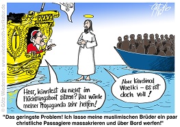 Karikatur über Rainer Maria Kardinal Woelki und die illegale Masseneinwanderung